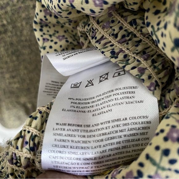 Women’s Brave Soul London Floral Print Shirred Beige Mini Dress Size Large - Picture 6 of 9